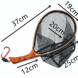 TAKEDO-Fly Fishing Landing Net, Soft Rubber Mesh Trout Net, Cinnamomum Camphora, Wooden Handle Catch and Release Net, TKL003