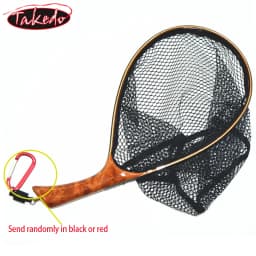 TAKEDO-Fly Fishing Landing Net, Soft Rubber Mesh Trout Net, Cinnamomum Camphora, Wooden Handle Catch and Release Net, TKL003