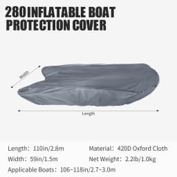 KOETSU 420D Marine Grade Anti-Fade and Tear-Resistant Rubber Boat Cover Sunshade Inflatable Boat Cover Silver Boat Cover