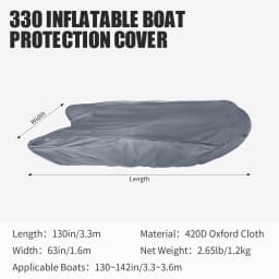 KOETSU 420D Marine Grade Anti-Fade and Tear-Resistant Rubber Boat Cover Sunshade Inflatable Boat Cover Silver Boat Cover