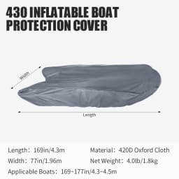 KOETSU 420D Marine Grade Anti-Fade and Tear-Resistant Rubber Boat Cover Sunshade Inflatable Boat Cover Silver Boat Cover