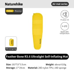Naturehike Feather Bone 3.6R Ultralight Self-Inflating Mat Outdoor Moistureproof Pad Portable Foldable Camp Inflatable Cushion