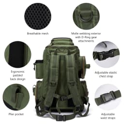 Bassdash Army Green Tactical Backpack Fishing Tackle Shoulder Bag With Protective Rain Cover SD2