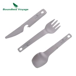 Boundless Voyage Titanium Tableware Set Outdoor Utility Knife Fork Spoon With Bottle Opener Combo Set Camping Equipment
