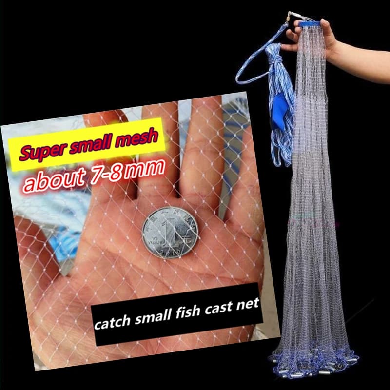 Finefish Catch Little Fish Net 7-8mm Small Mesh Hole Cast Net Sardines Fishing Network USA Hand Throw Cast Net Outdoor Tool