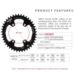 PASS QUEST 96BCD OVAL Road Bike Narrow Wide Chainring 30-42T Chain Wheel Black Bicycle Accessories