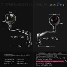 HEIGHTEN 60mm Spinning Handle for Penn Spinfisher VI/VII Slammer III/IV Battle II/III Pursuit Fierce Reel