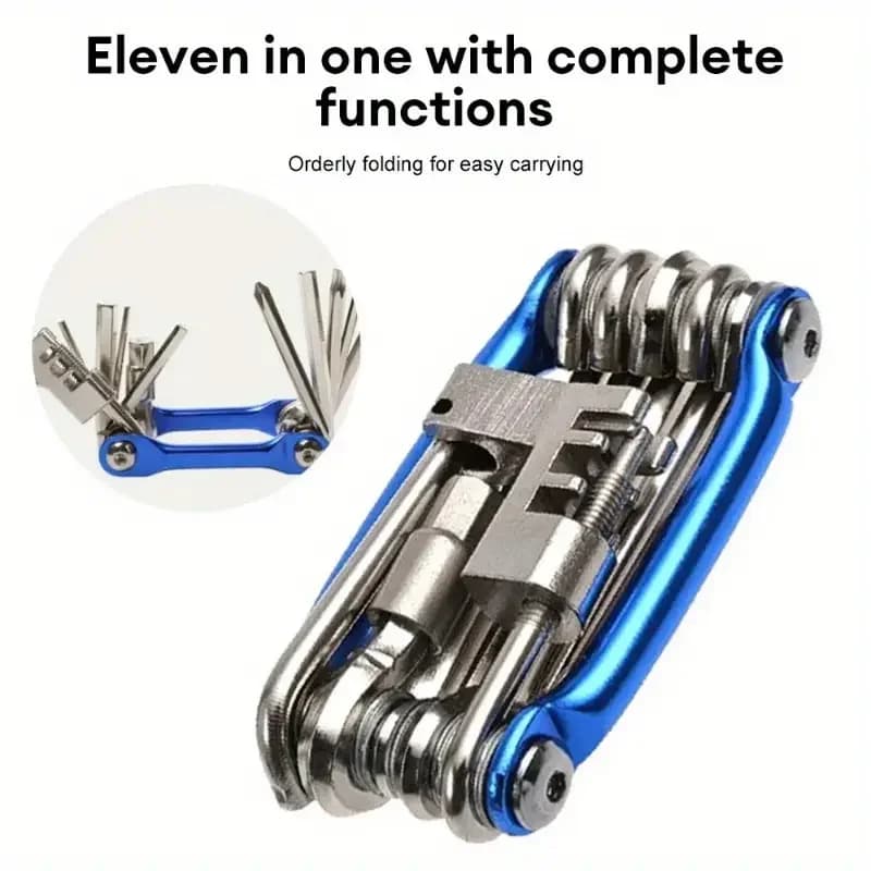 11-in-1 Bike Tool Mini Multitool Kit - Lightweight Stainless Steel Tool Wrench, Screwdriver, Chain, Hexagon Wheel Spoke