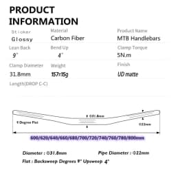SPEED carbon handlebar 31.8mm * 600-800MM Carbon Mountain Bike Bicycle Handle Bar UD Matte MTB Handlebar 4 upsweep 9 backsweep