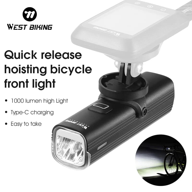 WEST BIKING Quick Release Hoisting Bicycle Light 1000LM High Bright Bike Headlight Type-C Charging Portable Cycling Flashlight