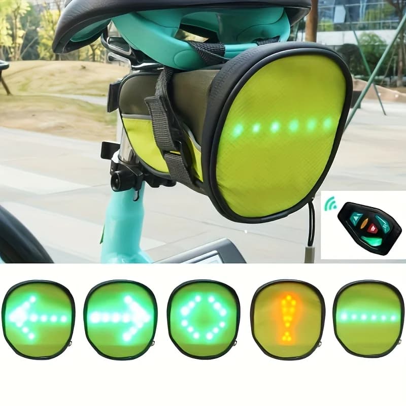 Bicycle Bike E Scooter Turn Signal Light Tail Bag with Brake Sync Night Riding Safety Saddle Bag Wireless Remote Control