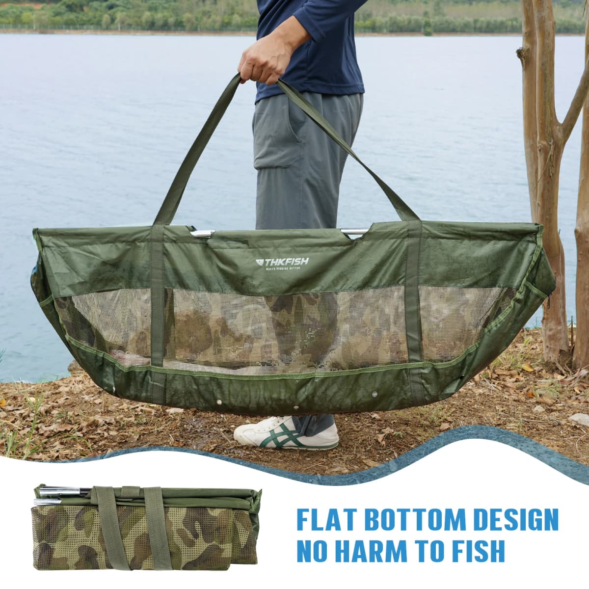 THKFISH Fishing Bags Folding Fish Weigh Bags Mesh PVC Weigh Sling Fish Bag for Caught Fish Weigh in Bag for Bass Carp Fishing