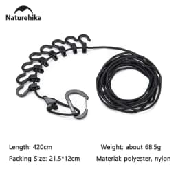Naturehike Outdoor Clothesline Camping Hanging Rope Multifunctional Adjustable Non-Slip Canopy Lanyard Snap Hooks