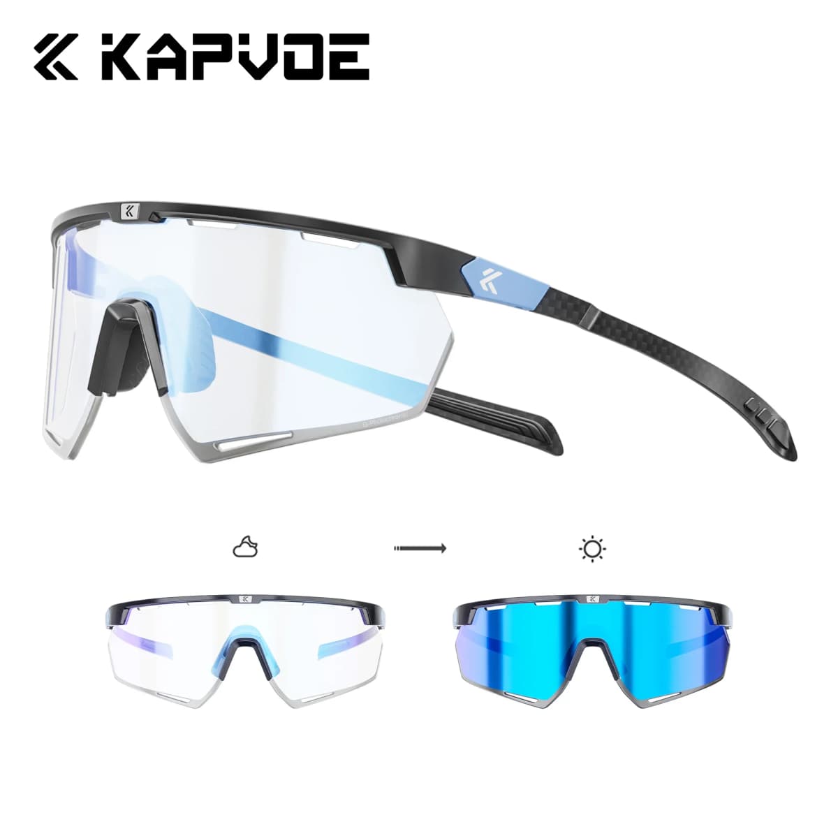 Kapvoe Lightweight Photochromic Sunglasses Real Carbon Fiber Cycling Glasses for Men UV400 MTB Bike Bicycle Sports Eyewear