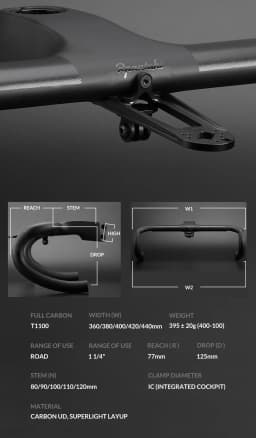 Road Bike Full Carbon Fiber -10° Integrated Cockpit OD2 Handlebar Bicycle Bent Drop Bar Racing Internal Cable Hidden Handlebar