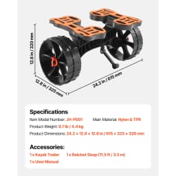 SucceBuy 300 lbs Kayak Cart Foldable Canoe Trolley with 10in Solid Rubber Tires & Ratchet Strap for Carrying Paddleboards Boats