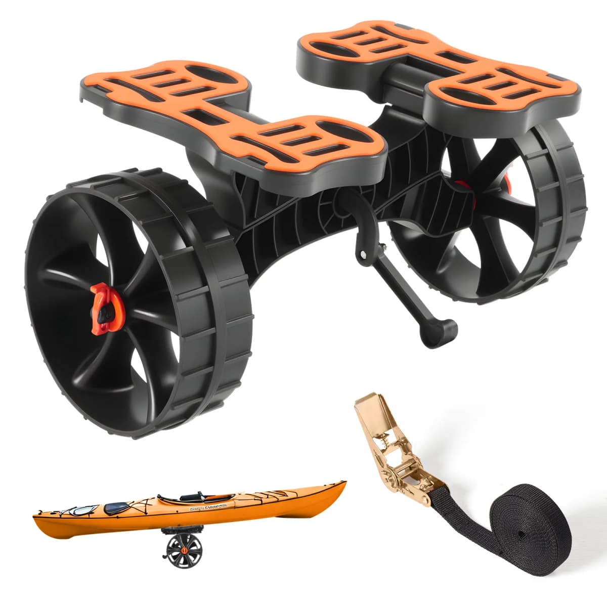 SucceBuy 300 lbs Kayak Cart Foldable Canoe Trolley with 10in Solid Rubber Tires & Ratchet Strap for Carrying Paddleboards Boats