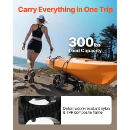 SucceBuy 300 lbs Kayak Cart Foldable Canoe Trolley with 10in Solid Rubber Tires & Ratchet Strap for Carrying Paddleboards Boats
