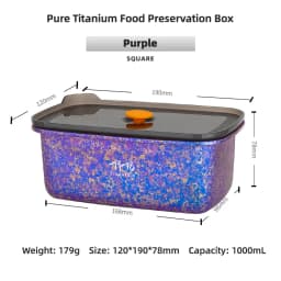 TiTo Titanium Pure Titanium 1000ml Freshness Preservation Box Multi-Specification Lunch Box Portable Household Outdoor Portable