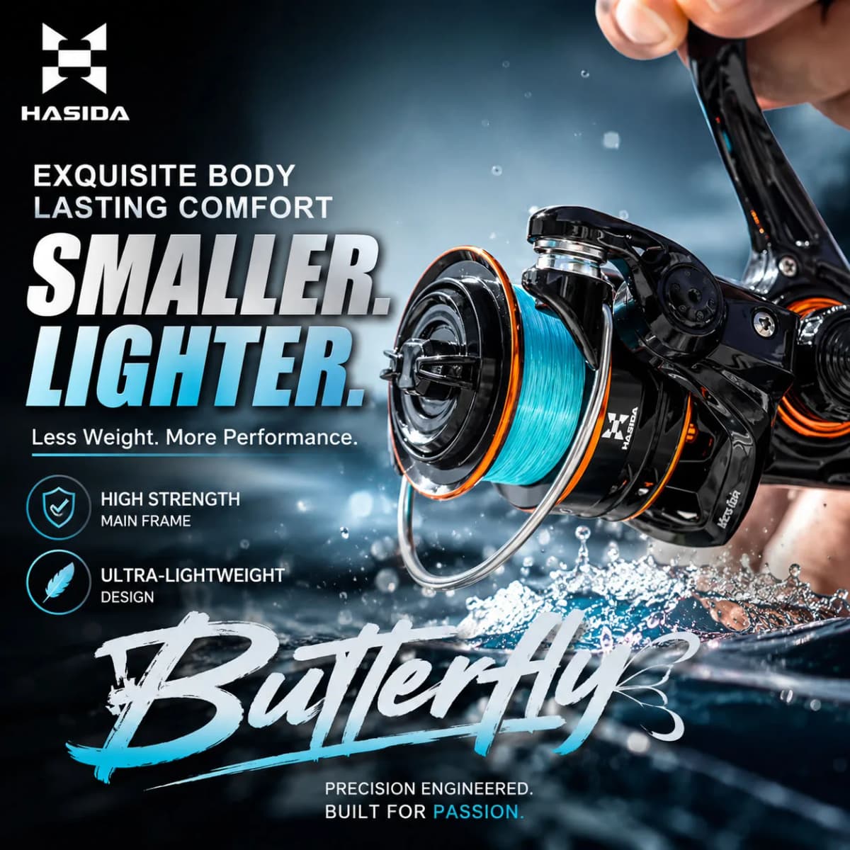 HASIDA Hot Sale Butterfly BFS Spinning Reel Compact Body High Strength Main Frame Long Casting Low Resistance Light Fishing Reel