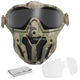 Tactical Full Face Mask Anti-fog Fan Shooting Safety Protective Equipment Hunting Airsoft Paintball Detachable Goggles Masks Set
