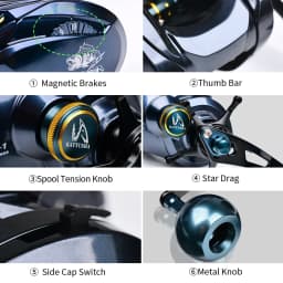 PROBEROS Baitcasting Reel 6.5:1 Gear Ratio 6+1BB 20kg/44lb Drag 243/245g Metal Body Cast Drum Wheel Saltwater Fishing Reel Pesca