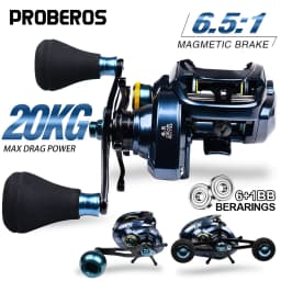 PROBEROS Baitcasting Reel 6.5:1 Gear Ratio 6+1BB 20kg/44lb Drag 243/245g Metal Body Cast Drum Wheel Saltwater Fishing Reel Pesca
