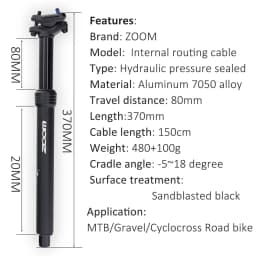 ZOOM Bicycle Dropper Seatpost 27.2-33.9MM Internal Routing 80mm Travel For MTB Gravel/Road Bikes Winter Cycling Accessories