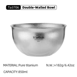 Tiartisan Pure Titanium Ultralight Camping Bowl 850ml Double Layer Non-Scalded Soup Bowl Outdoor Picnic Portable Food Container