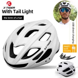 X-TIGER Cycling Helmet LED Tail Light Breathable One-piece Mountain Road Sports Bicycle Helmet Rechargeable with Brim Design