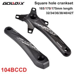 GOLDIX Square Hole Bicycle Crankset Aluminum Alloy MTB Crank 165/170/175mm Length Narrow Wide Teeth 104BCD 32/34/36/38/40/42T