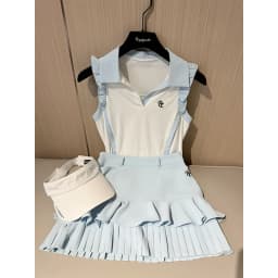 PL New Golf Clothes Women Ruffle Sleeveless V-Neck T-shirt Ladies Fly Sleeve Slim Tank Top High Waist Pleated Tennis Skirts Golf
