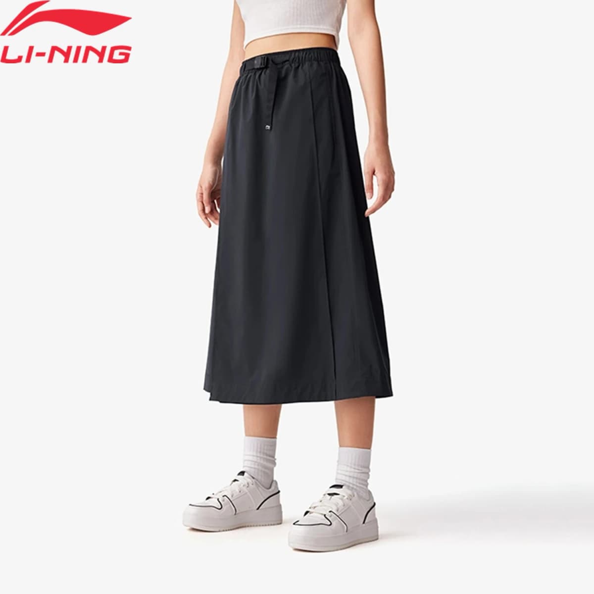 Li-Ning Women's Sports Style Dress Polyester Loose Fit Breathable Adjustable LiNing Fashionable Long Skirt ASKV252
