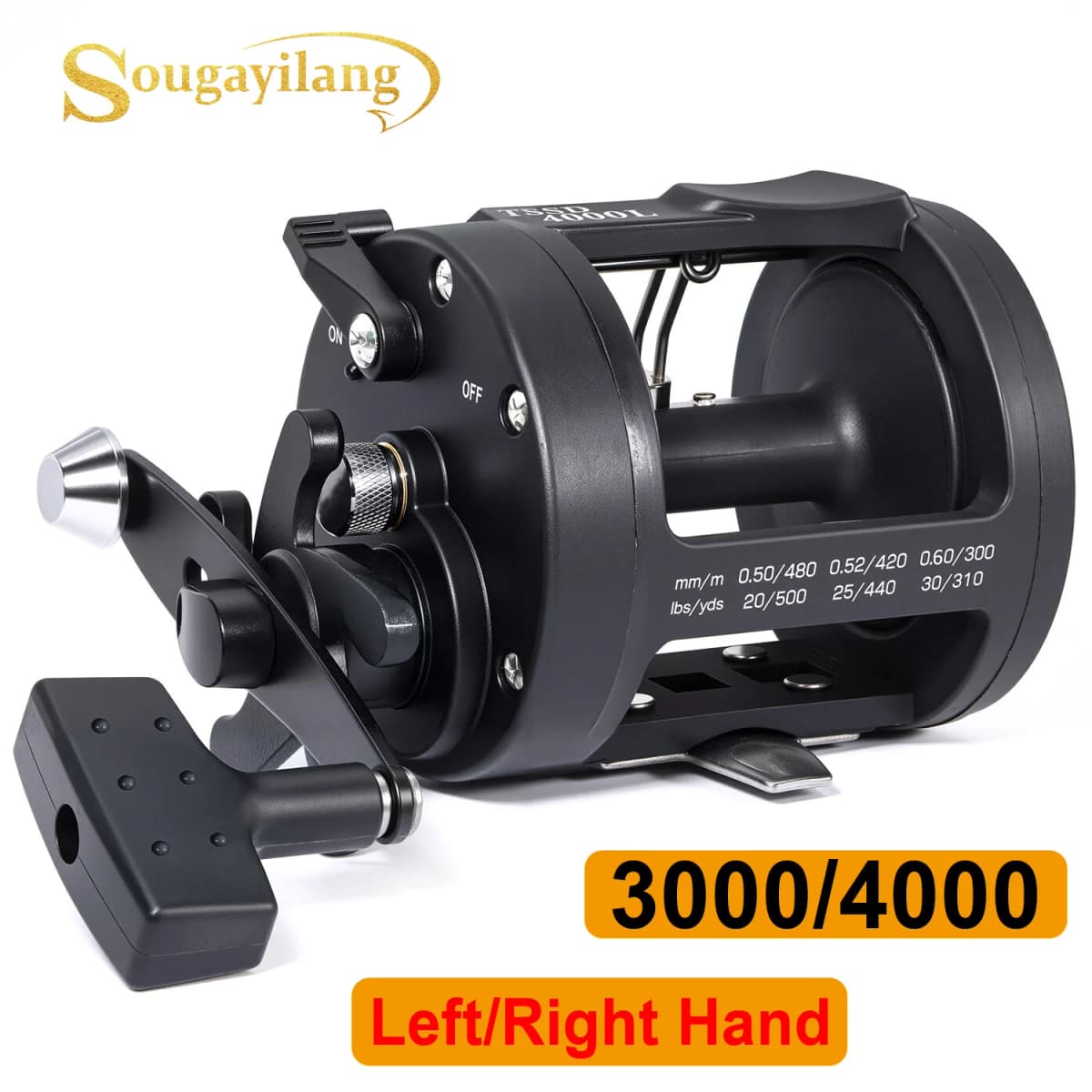 Sougayilang Trolling Reel Level Wind Graphite Body Fishing Reel, Durable Stainless-Steel, Large Line Capacity for Saltwater