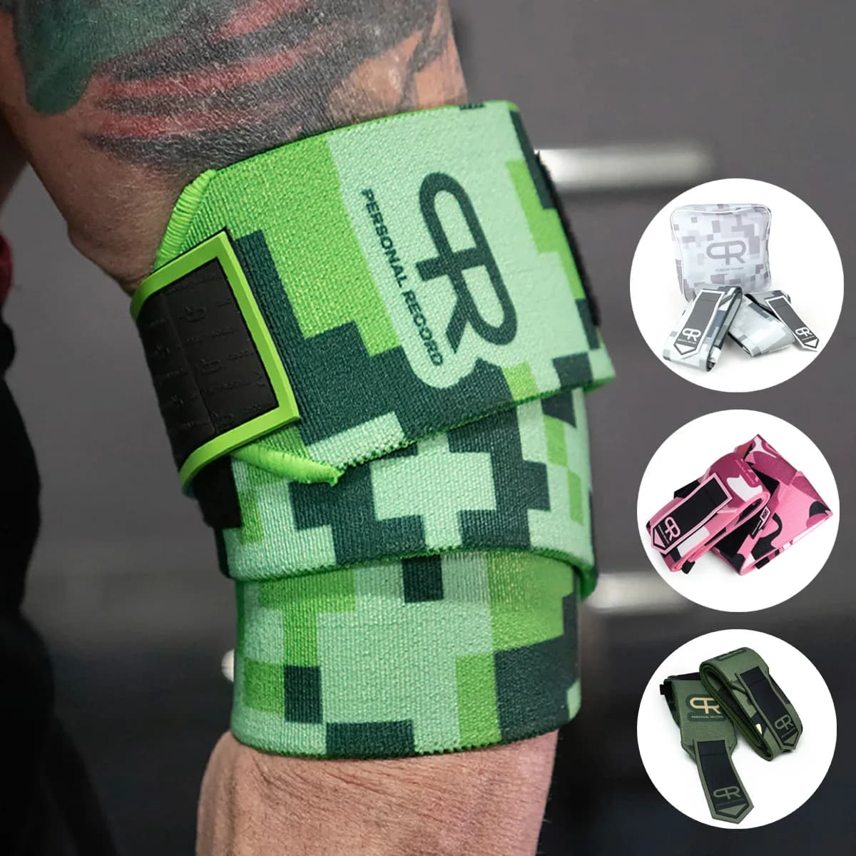 PR Heavy Duty Premium Elbow Wraps Personal Record Camouflage Mosaic Elbow Straps Weightlifting Deadlift Fitness Elbow Support
