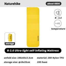 Naturehike R 3.5 Self-inflating Mattress Folding Inflatable Foam Sleeping Pad 20D Nylon TPU Camping Mat Lightweight Beach Travel