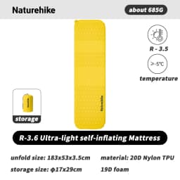 Naturehike R 3.5 Self-inflating Mattress Folding Inflatable Foam Sleeping Pad 20D Nylon TPU Camping Mat Lightweight Beach Travel