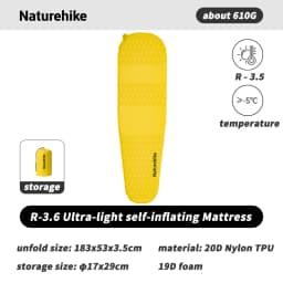 Naturehike R 3.5 Self-inflating Mattress Folding Inflatable Foam Sleeping Pad 20D Nylon TPU Camping Mat Lightweight Beach Travel