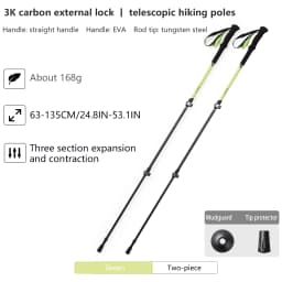 BISINNA 2pcs Trekking Poles Carbon Fiber Walking Sticks Ultra-light Telescopic Outdoor Hiking Climbing Cane