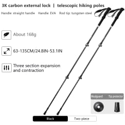 BISINNA 2pcs Trekking Poles Carbon Fiber Walking Sticks Ultra-light Telescopic Outdoor Hiking Climbing Cane