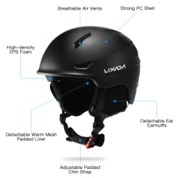Lixada Snowboard Helmet with Detachable Earmuff Men Women Safety Skiing Helmet with Goggle Fixed Strap Skiing Helmet