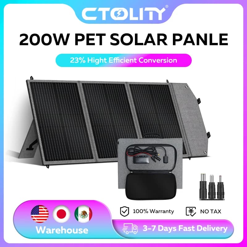 CTOLITY PET 100W Flexible Solar Panel Portable Folding Bag USB Type-C 23% Efficiency Outdoor Energy Storage Supply For Camping