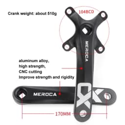 MEROCA Square taper crankset 104bcd Chainring 170mm MTB bicycle Square crank with 104 bcd Round narrow wide chainring