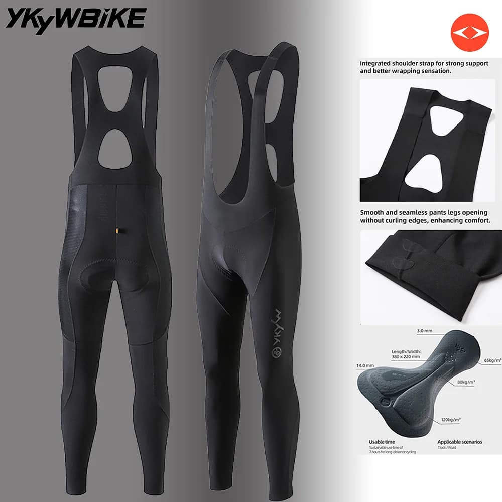 YKYWBIKE Men Cycling Long Pants Riding Road Bike Seamless Bicycle Bib Tight  Italy Interface Padding 7 Hours Bibs Pants