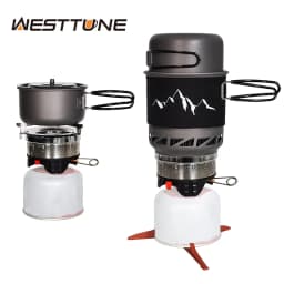 WESTTUNE Camping Cooking Set Stove Pot Pan Cookware System with Heat Exchanger Outdoor Propane Cooking Gear Outdoor Supplies