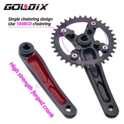 GOLDIX Square Hole Bicycle Crankset 104BCD Single Chainring Forging Aluminum Alloy Crank 170mm Length Black 32/34/36/38/40/42T