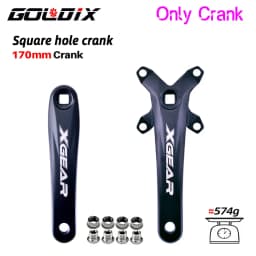 GOLDIX Square Hole Bicycle Crankset 104BCD Single Chainring Forging Aluminum Alloy Crank 170mm Length Black 32/34/36/38/40/42T