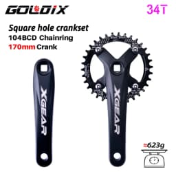GOLDIX Square Hole Bicycle Crankset 104BCD Single Chainring Forging Aluminum Alloy Crank 170mm Length Black 32/34/36/38/40/42T