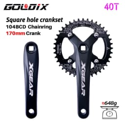 GOLDIX Square Hole Bicycle Crankset 104BCD Single Chainring Forging Aluminum Alloy Crank 170mm Length Black 32/34/36/38/40/42T