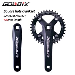 GOLDIX Square Hole Bicycle Crankset 104BCD Single Chainring Forging Aluminum Alloy Crank 170mm Length Black 32/34/36/38/40/42T